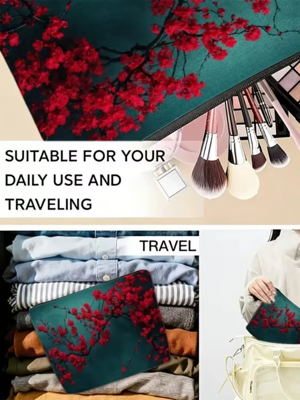 Halloween Gothic Elegant Red Plum Blossom Makeup Bag Double-Sided 7